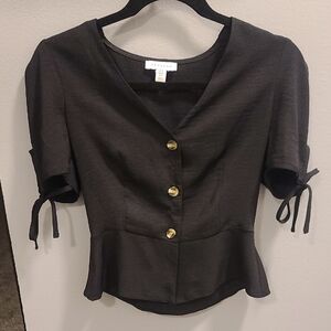 Topshop Black Blouse with Gold Buttons